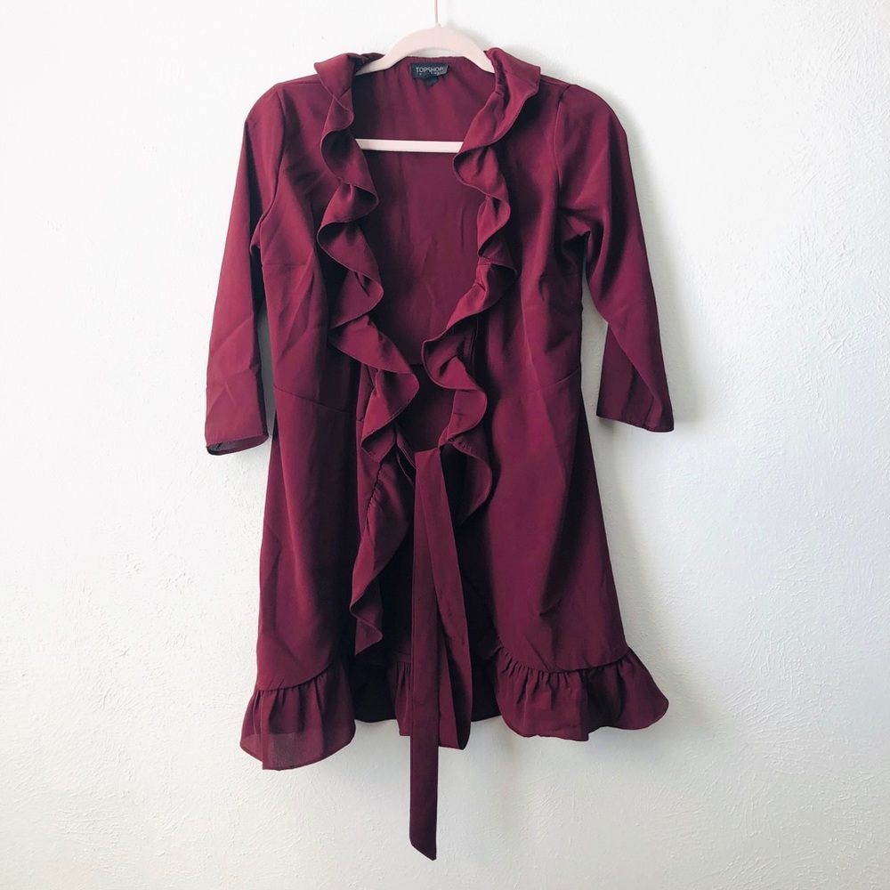 topshop open front burgundy cardigan size 2